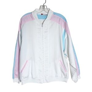 Vintage White Pastel Pink Blue Full Zip Jacket Size Large